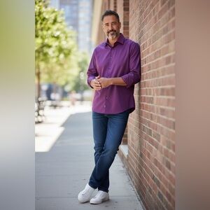 IZOD MENS ALL OVER STRETCH BUTTON DOWN 16-16.5 32/33 - NWT RAISIN